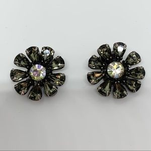 Weiss Vintage Flower Jeweled Clip On Earrings